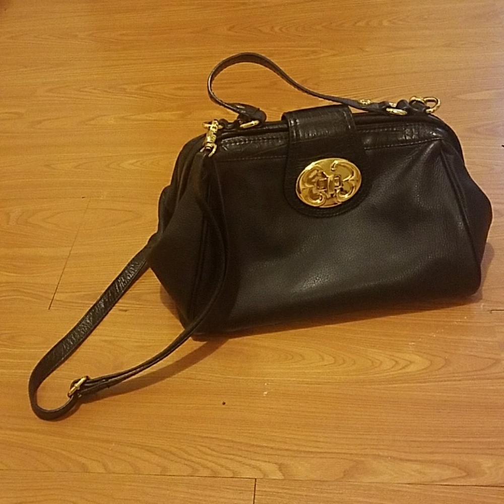 Emma Fox black leather satchel purse